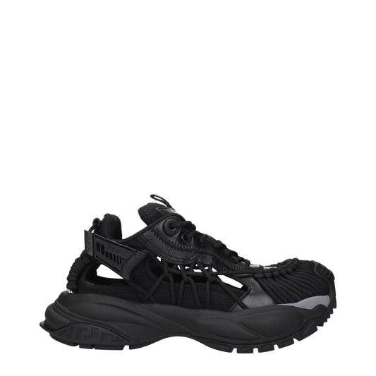 Versace Schwarzes Leder Sportliche Turnschuhe