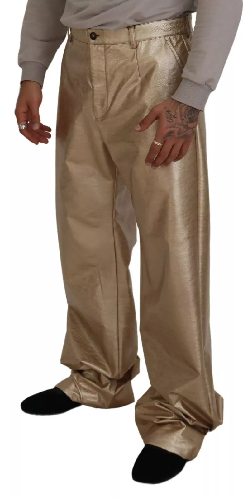 Dolce & Gabbana Metallic Gold Polyester StraightTrouser Hose