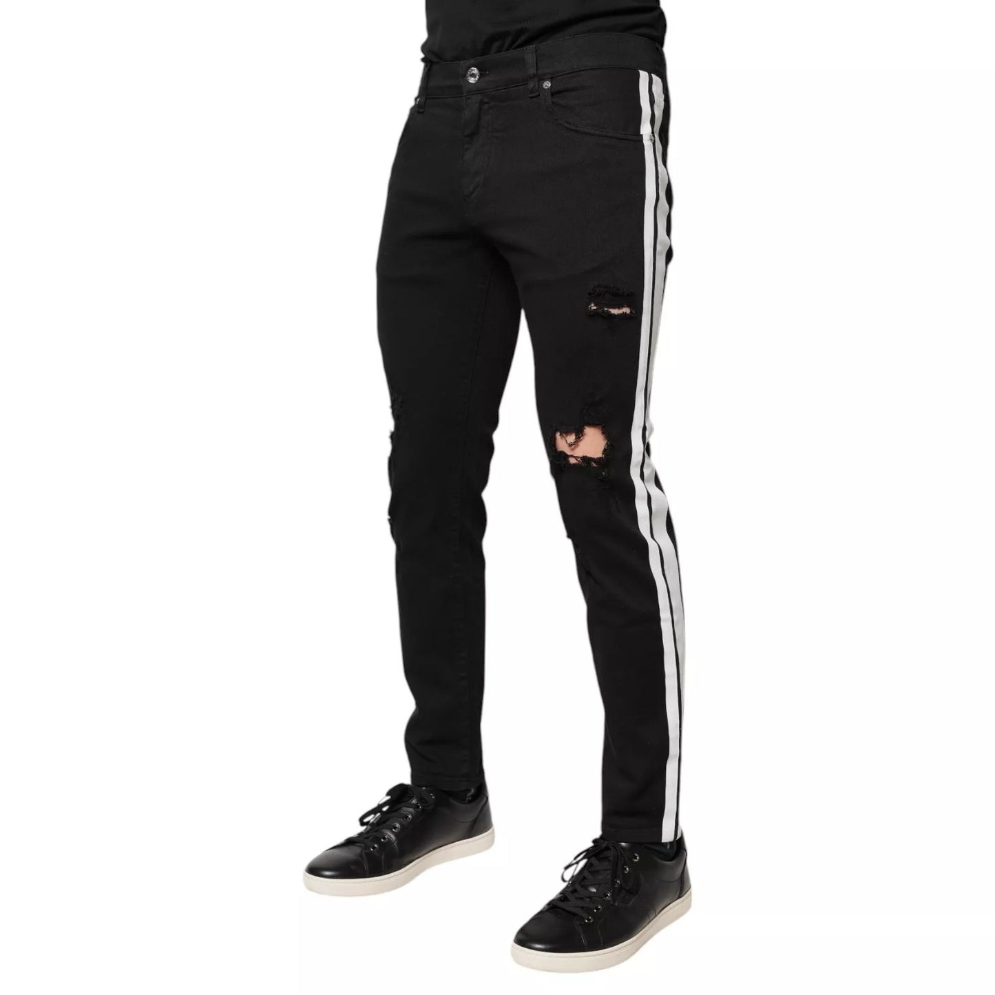 Dolce & Gabbana Schwarz zerfleddert Weißes Futter Skinny Denim Jeans
