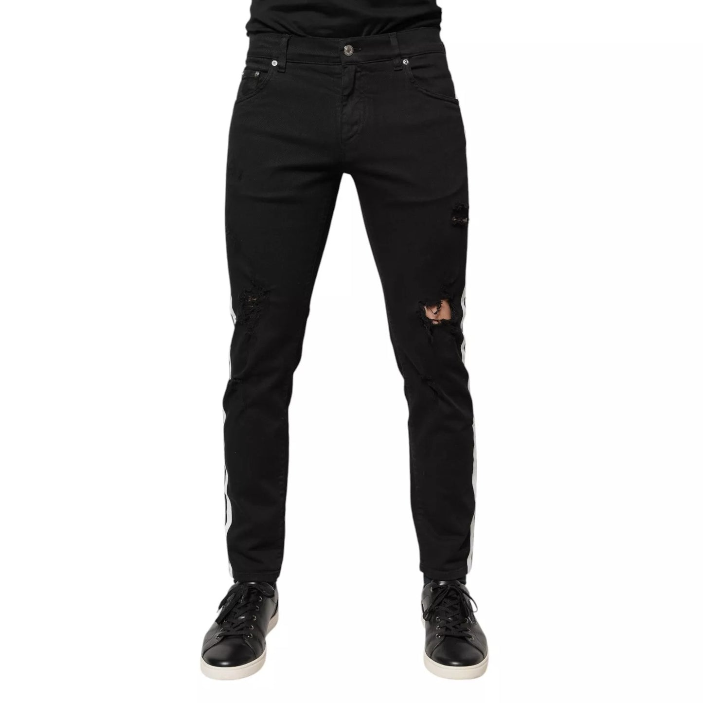 Dolce & Gabbana Schwarz zerfleddert Weißes Futter Skinny Denim Jeans