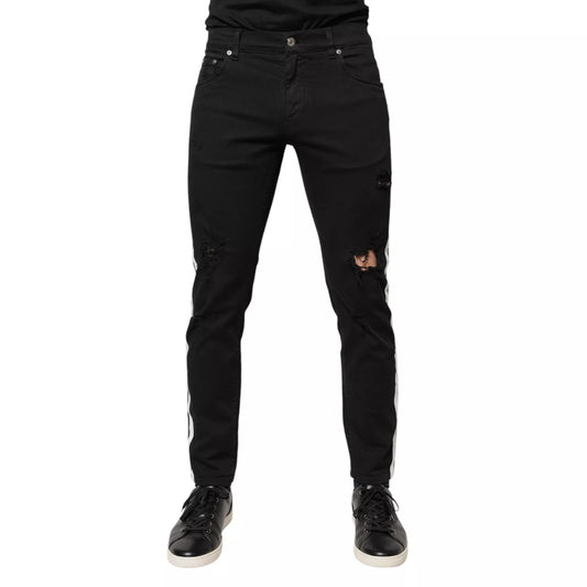 Dolce & Gabbana Schwarz zerfleddert Weißes Futter Skinny Denim Jeans
