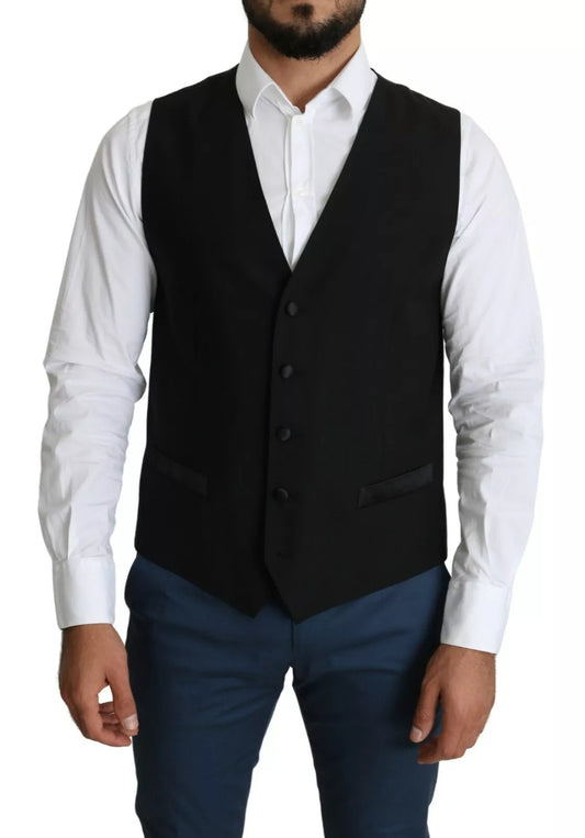 Dolce & Gabbana Schwarze Wolle Männer Formelle Weste Weste