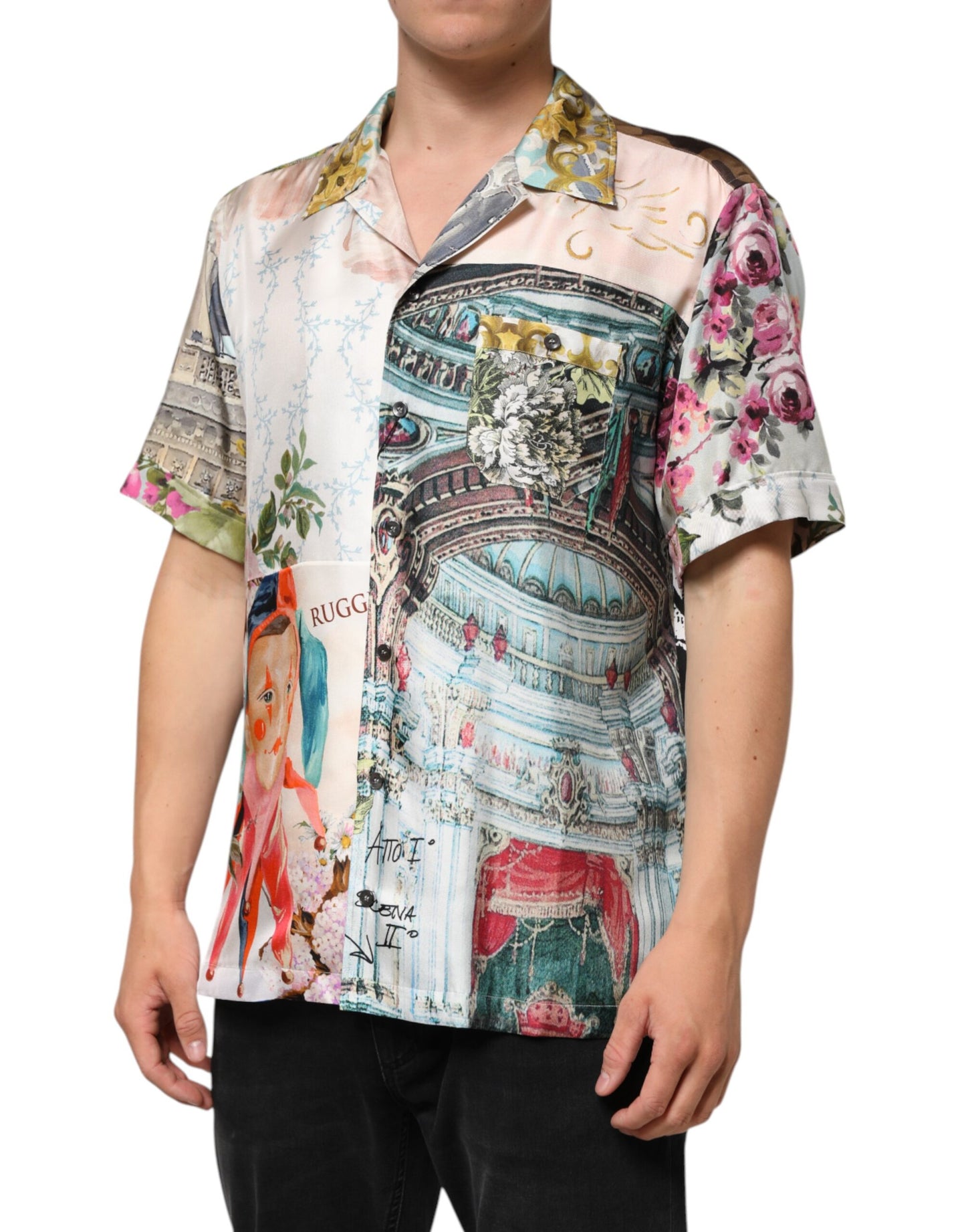 Dolce & Gabbana Multicolor Seidenoper Print Herren Freizeithemd