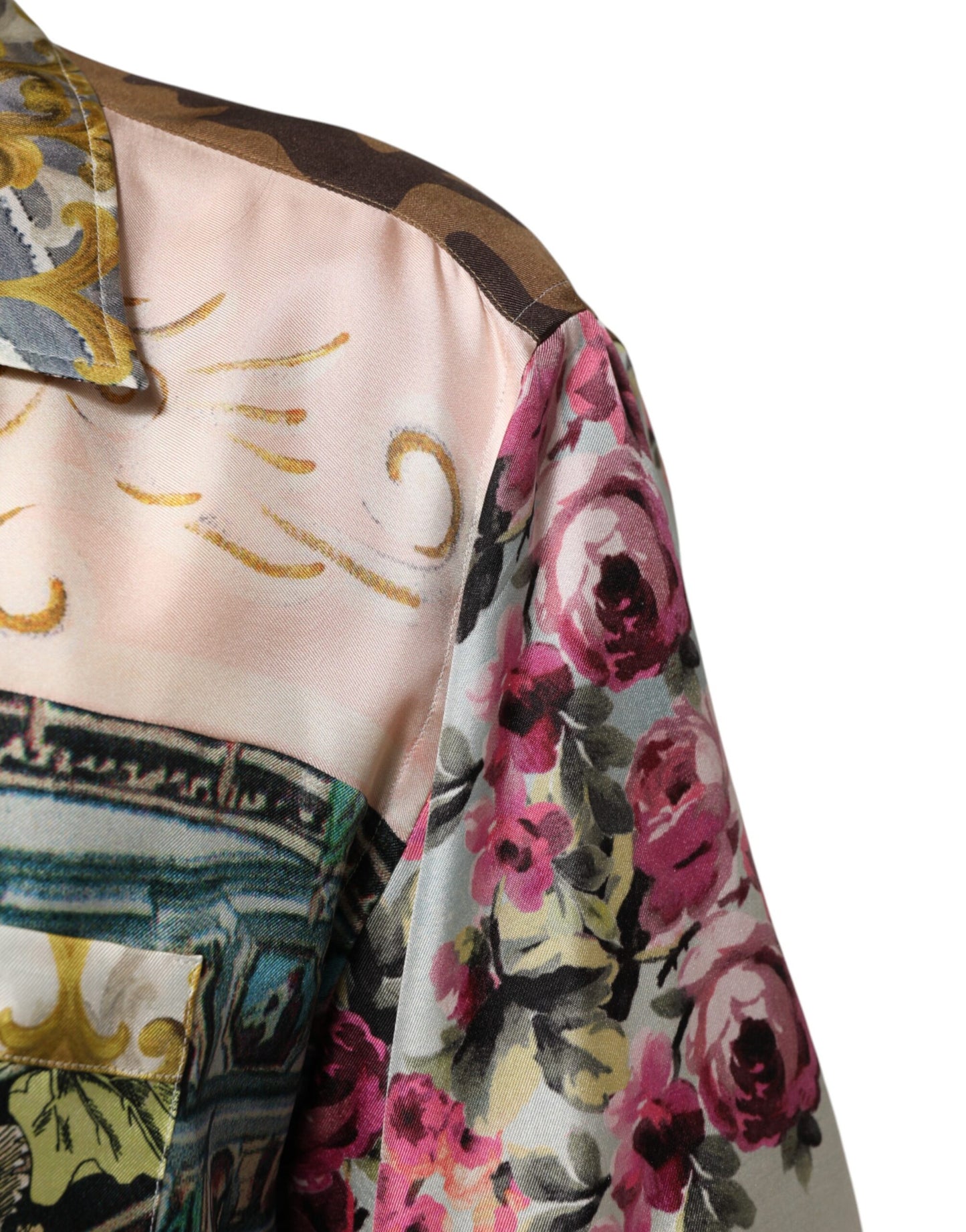 Dolce & Gabbana Multicolor Seidenoper Print Herren Freizeithemd
