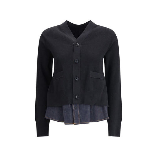 Sacai Strickjacke mit Denim-Einsatz