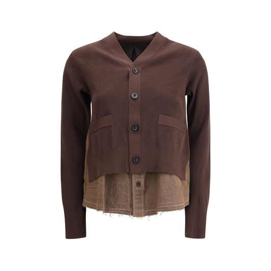 Sacai Strickjacke mit Denim-Einsatz