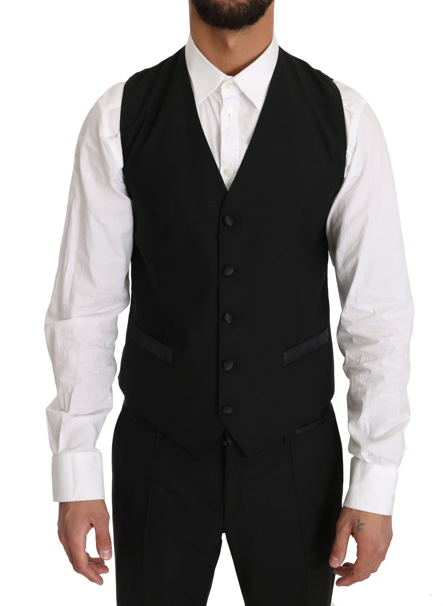 Dolce & Gabbana Schwarze Wolle Kleid Weste Gillet Vest