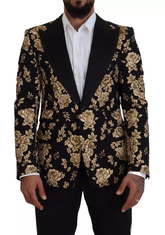 Dolce & Gabbana Gold Schwarz Floral bestickte Jacke Blazer