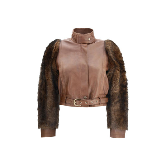Chloé Kurze Jacke aus Leder und Pelz