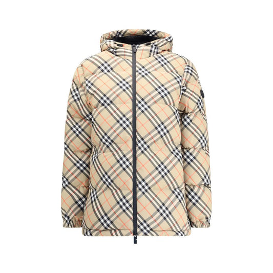 Burberry Karo-Daunenjacke mit Kapuze