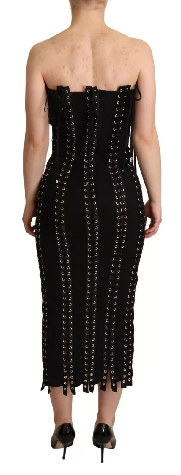 Dolce & Gabbana Schwarzes ärmelloses Bodycon-Kleid aus Cady mit Spitze