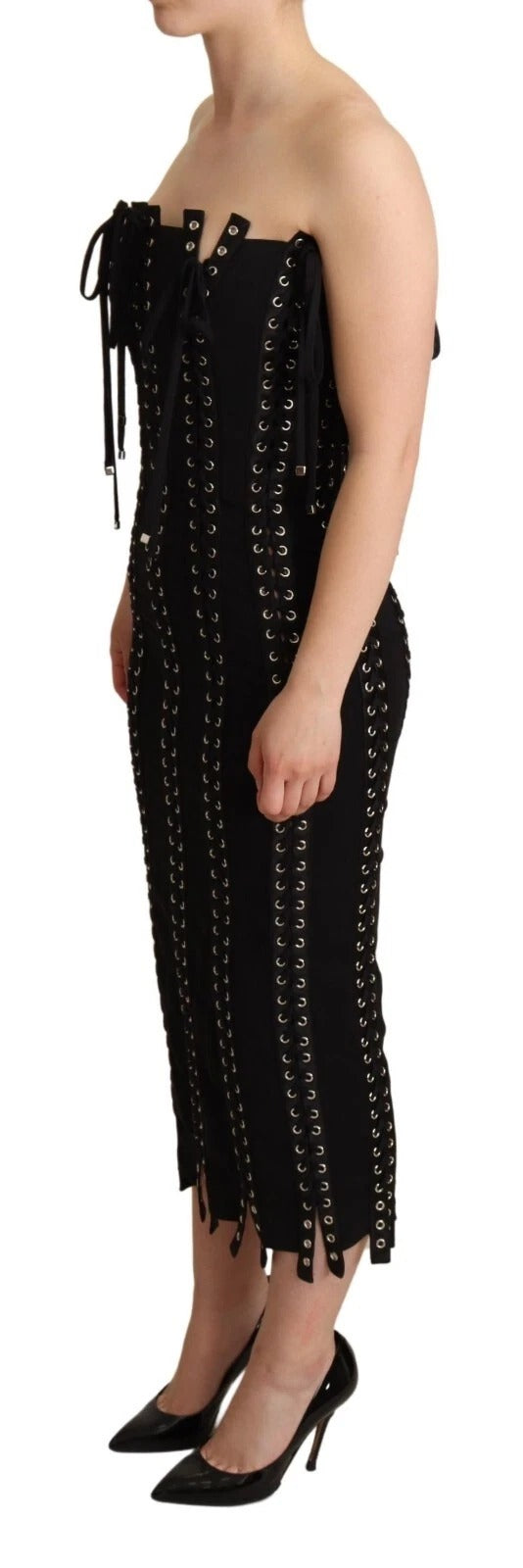 Dolce & Gabbana Schwarzes ärmelloses Bodycon-Kleid aus Cady mit Spitze