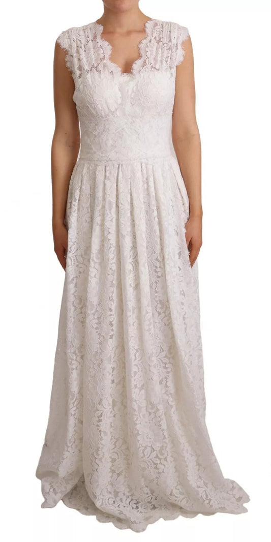Dolce & Gabbana Weißes Blumen-Spitzen-Korsett Langes Maxikleid