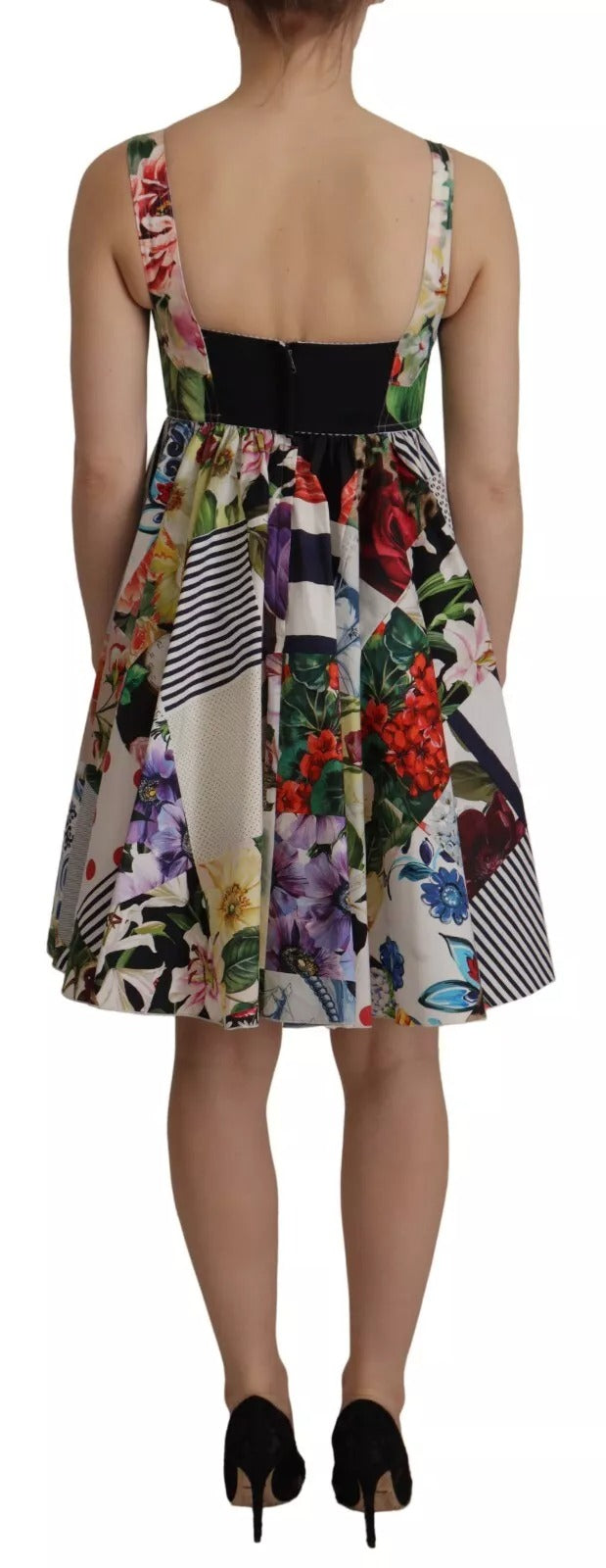 Dolce & Gabbana Mehrfarbiges Mini-Schlagkleid aus Popeline mit Blumenmuster