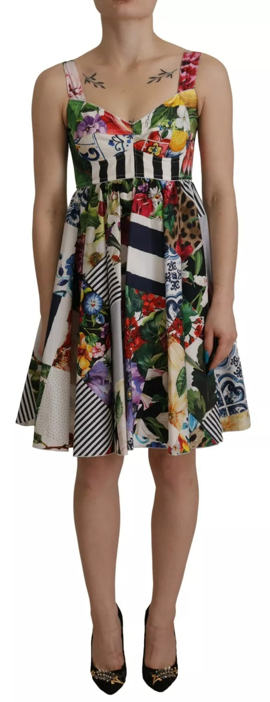 Dolce & Gabbana Mehrfarbiges Mini-Schlagkleid aus Popeline mit Blumenmuster