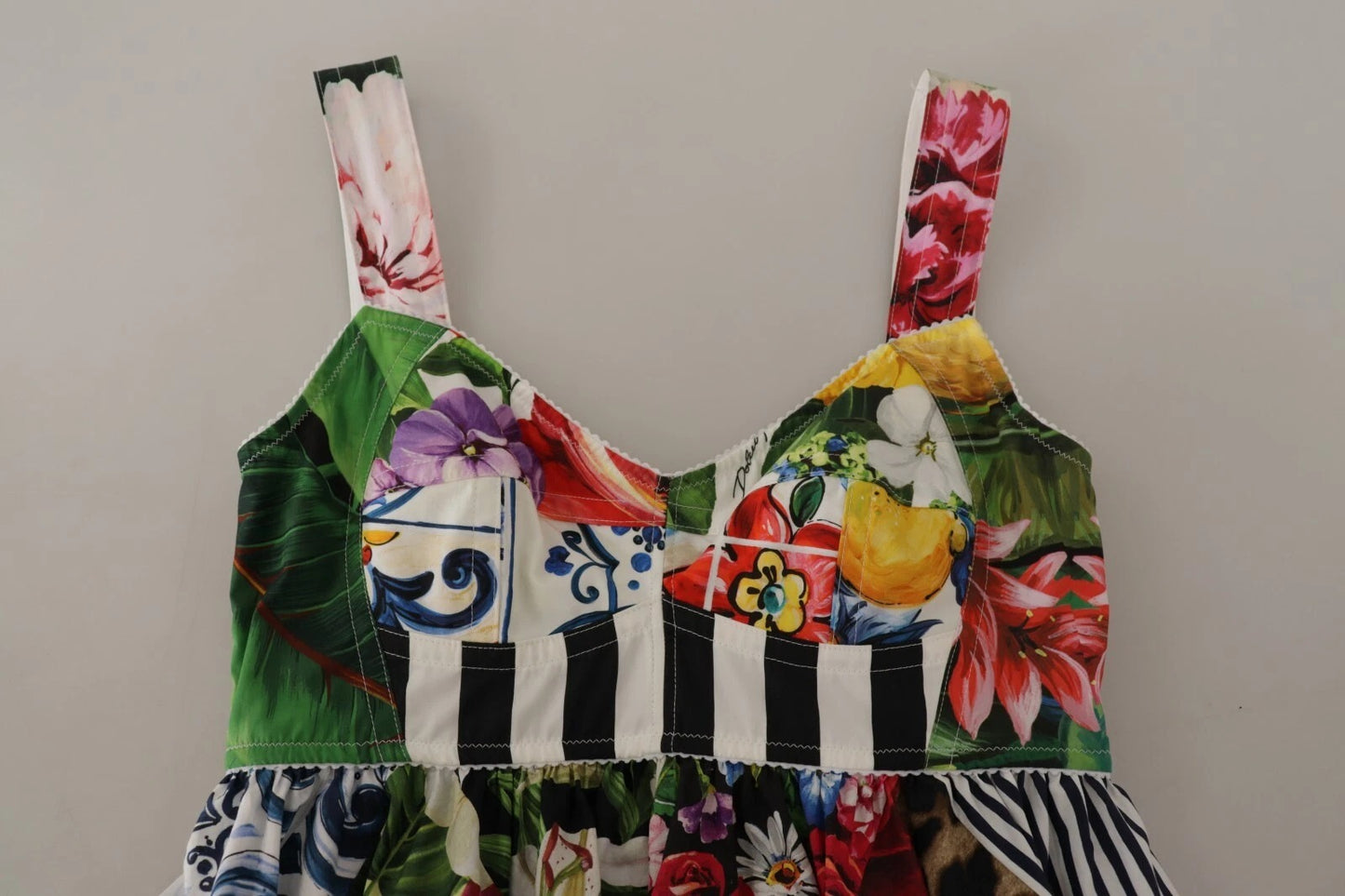 Dolce & Gabbana Mehrfarbiges Mini-Schlagkleid aus Popeline mit Blumenmuster