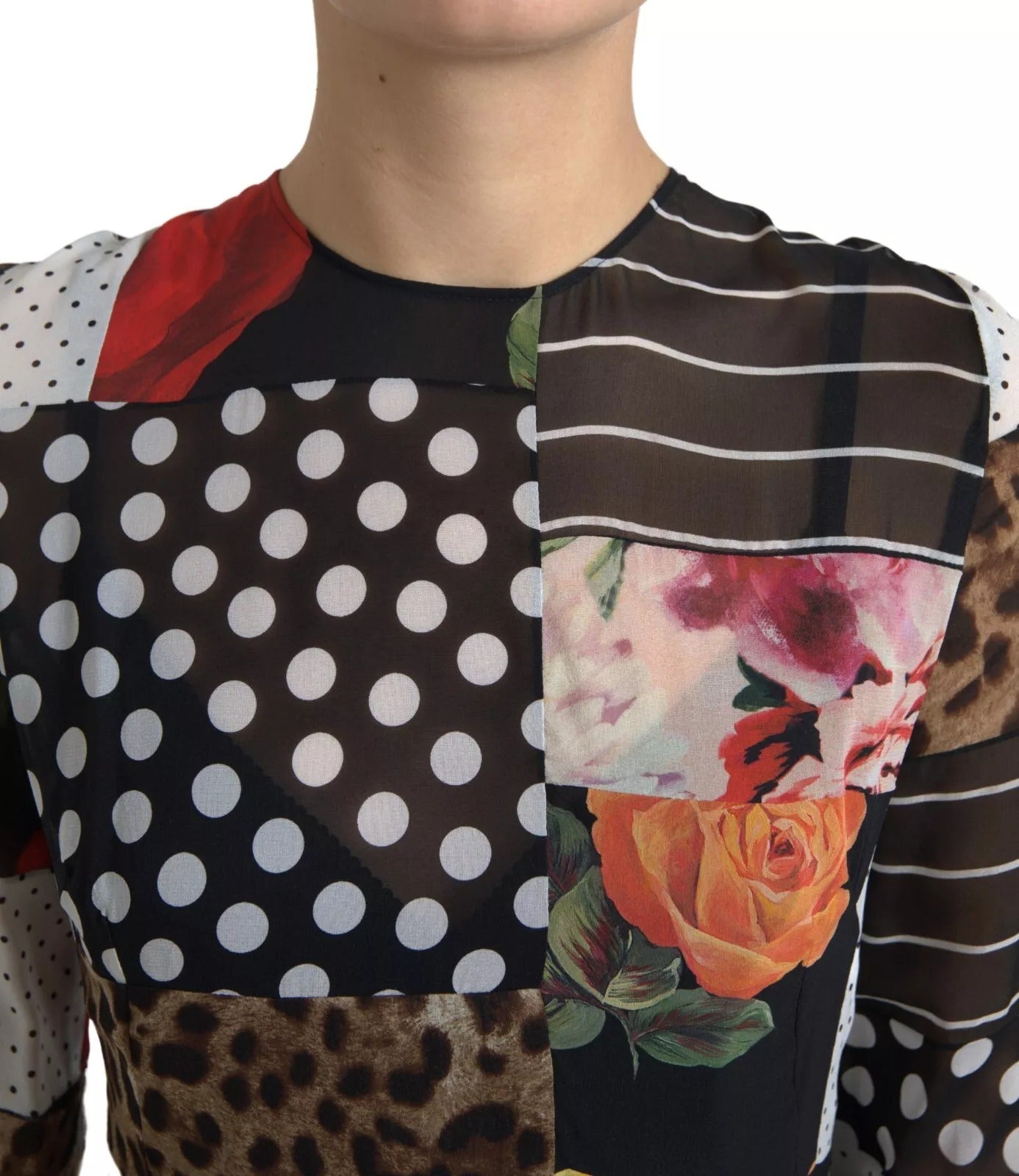 Dolce & Gabbana Multicolor Patchwork-Kleid mit Leopardenmuster