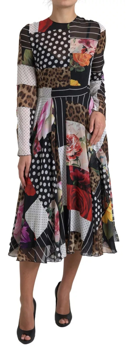 Dolce & Gabbana Multicolor Patchwork-Kleid mit Leopardenmuster