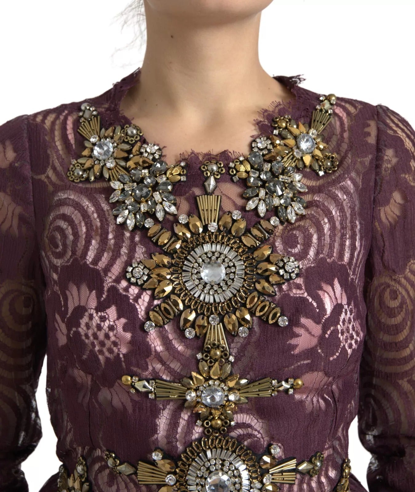 Dolce & Gabbana Violett Viskose Kristall A-Linien-Kleid
