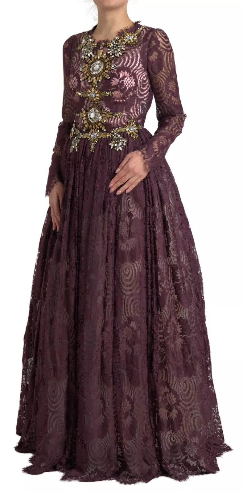 Dolce & Gabbana Violett Viskose Kristall A-Linien-Kleid