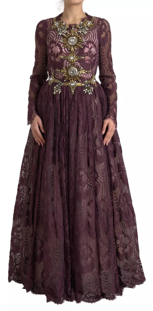 Dolce & Gabbana Violett Viskose Kristall A-Linien-Kleid