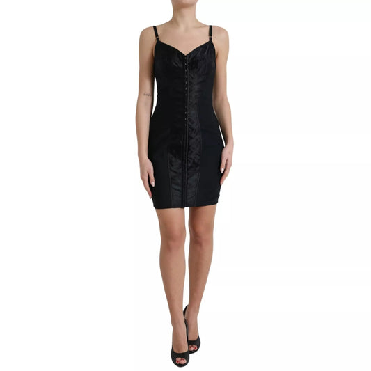 Dolce & Gabbana Schwarzes Nylon Bodycon Korsett Bustier Minikleid