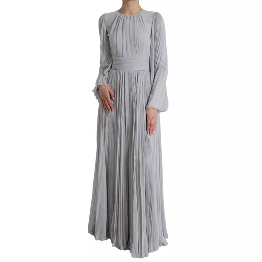 Dolce & Gabbana Hellgraues langes Maxikleid aus Polyester mit Falten