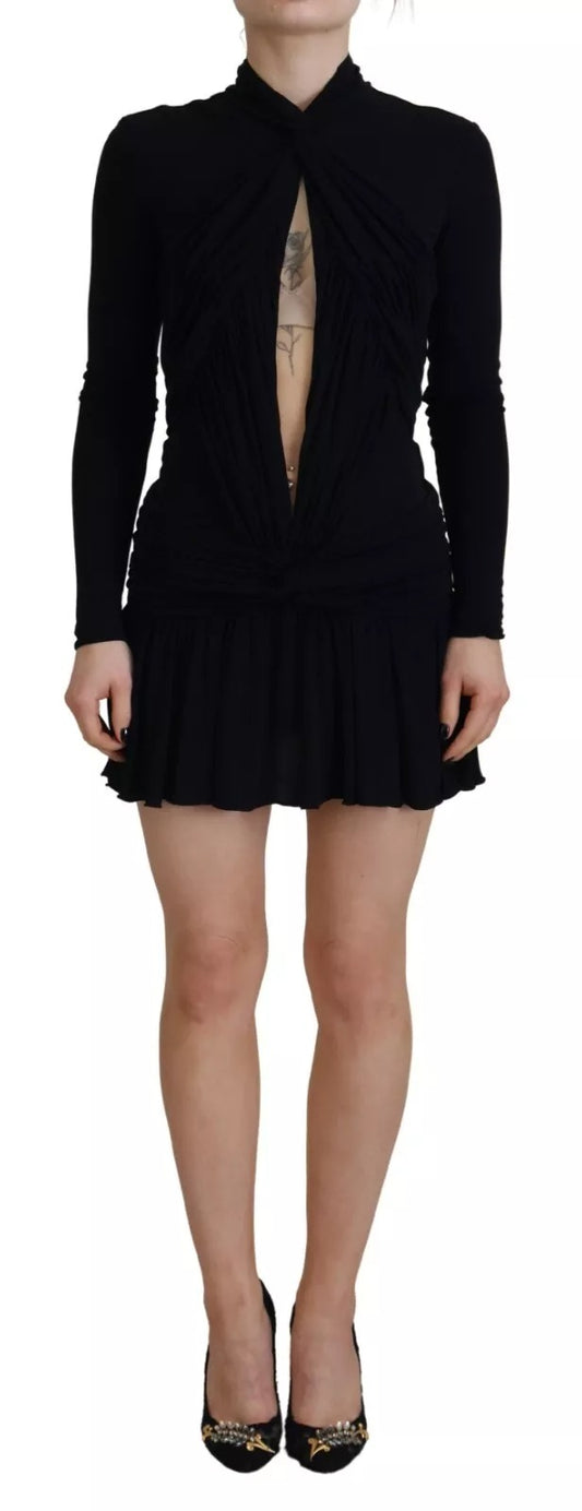Dsquared² Schwarzes Minikleid aus Viskose mit langen Ärmeln und Ausschnitt