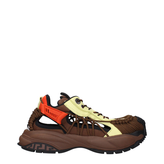 Versace Brauner Stoff Sportliche Turnschuhe