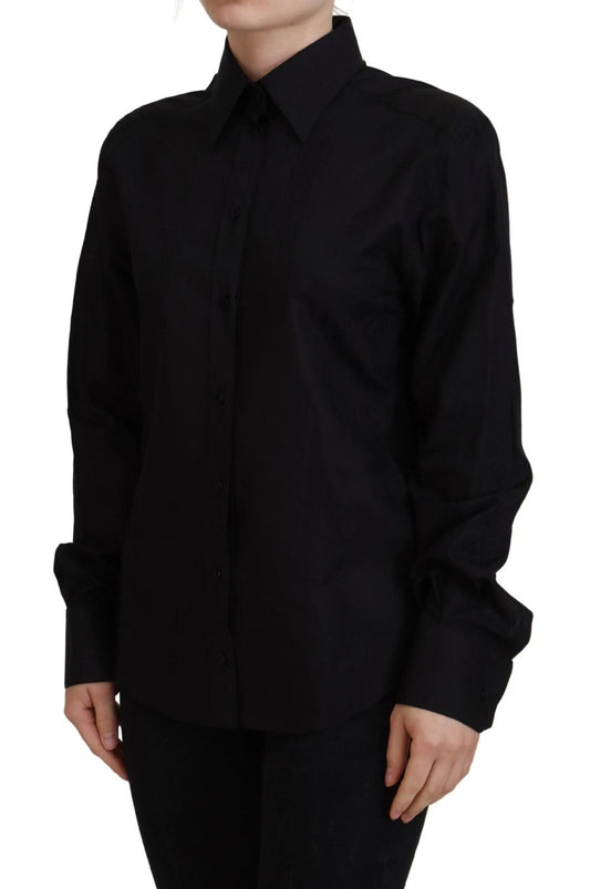 Dolce & Gabbana Schwarzes Baumwollhemd mit Kragen und langen Ärmeln
