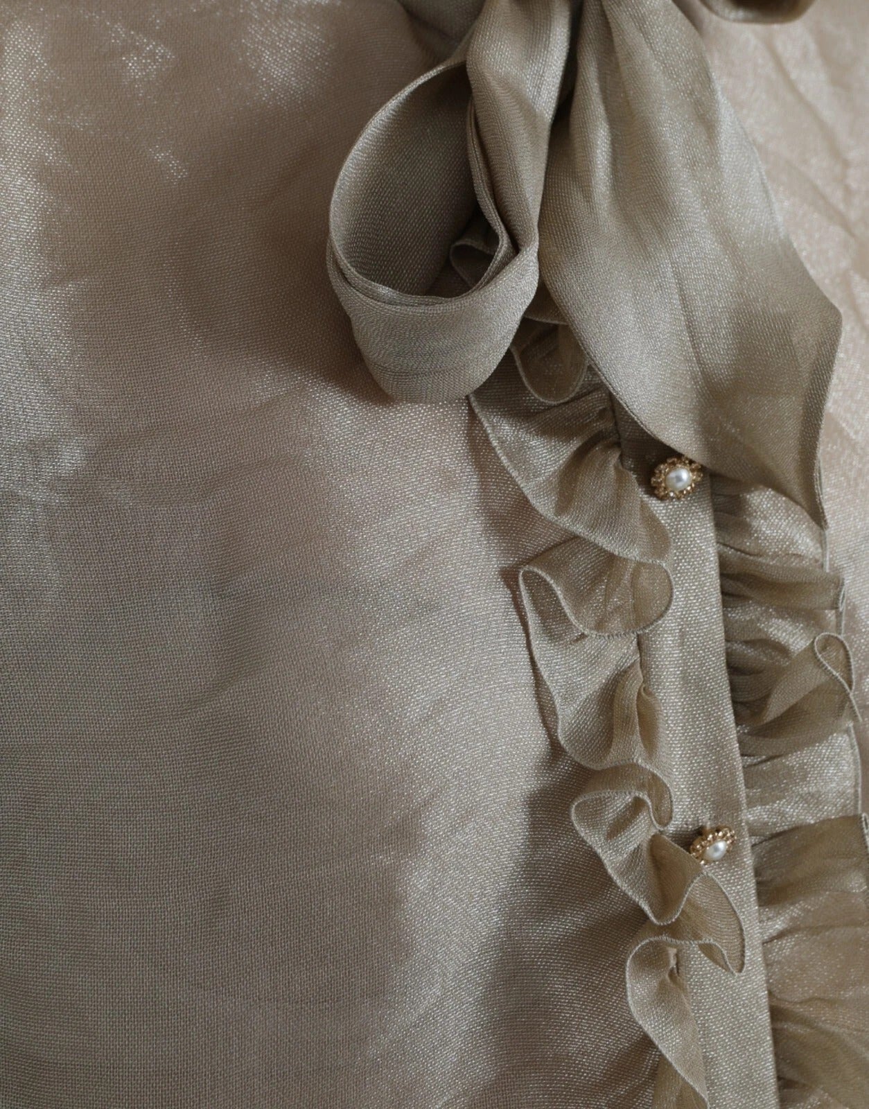 Dolce & Gabbana Gold Ascot Kragen Rüschen Bluse Top