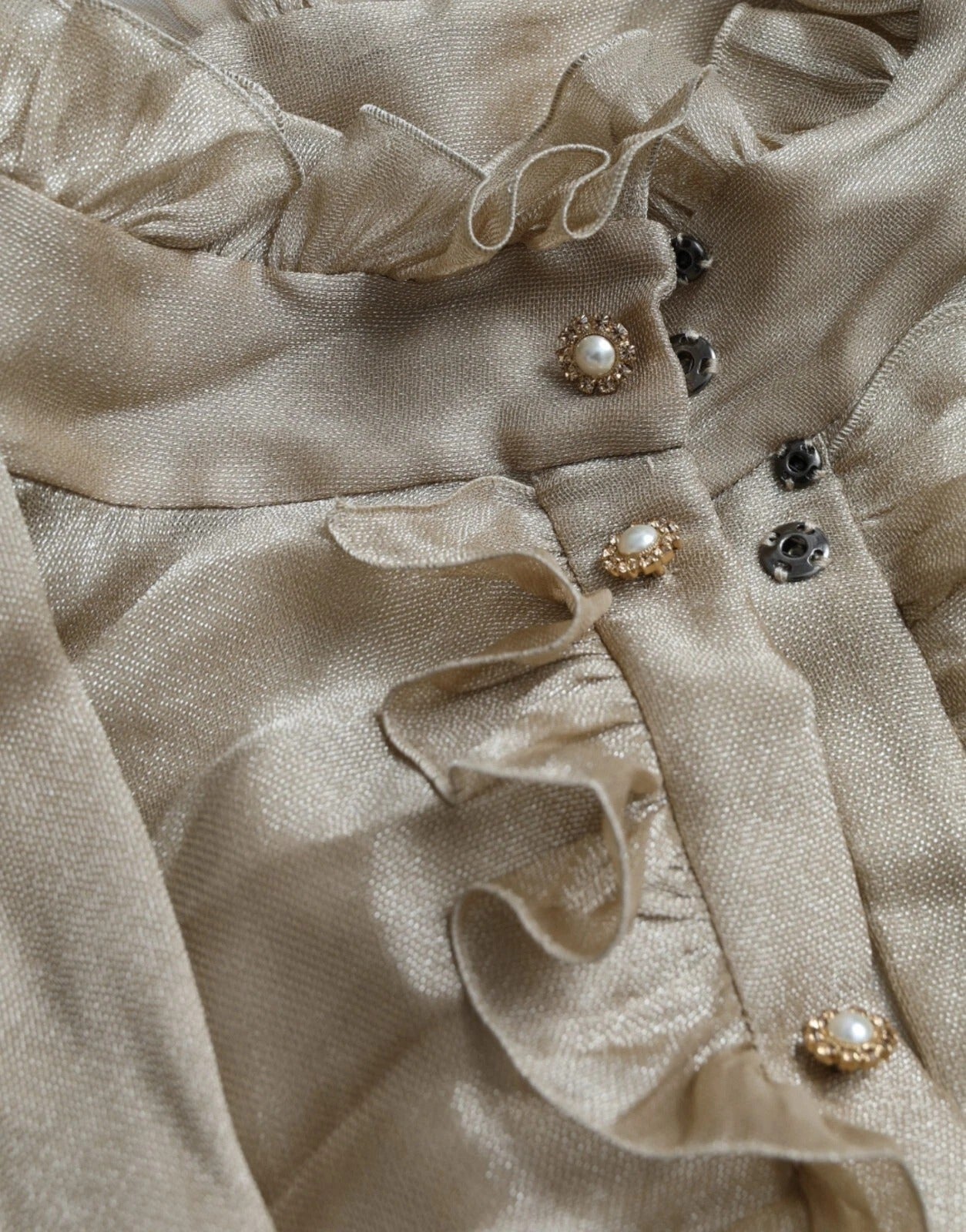Dolce & Gabbana Gold Ascot Kragen Rüschen Bluse Top
