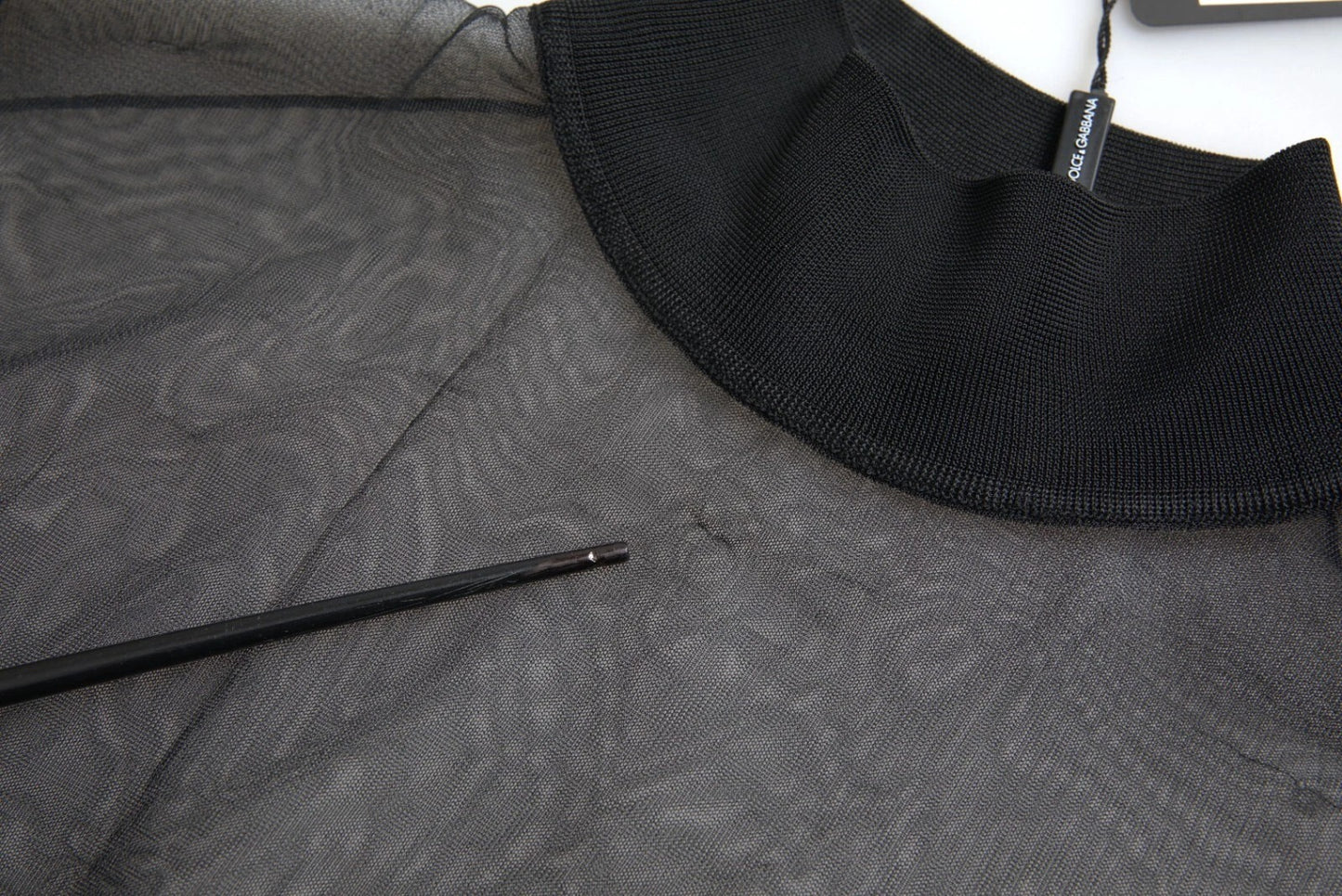 Dolce & Gabbana Schwarzes Netz-Rollkragen-Top mit durchsichtiger Bluse