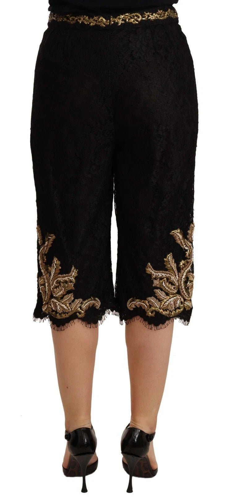 Dolce & Gabbana Schwarze Spitze Gold Barock SPECIAL PIECE Shorts