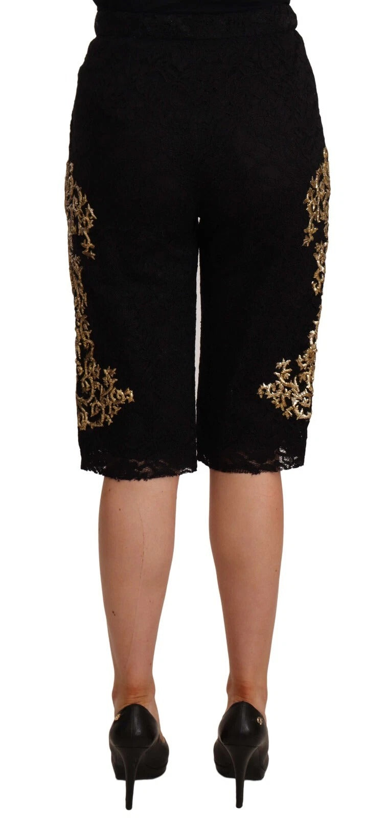 Dolce & Gabbana Schwarze Spitze Gold Barock SPECIAL PIECE Shorts
