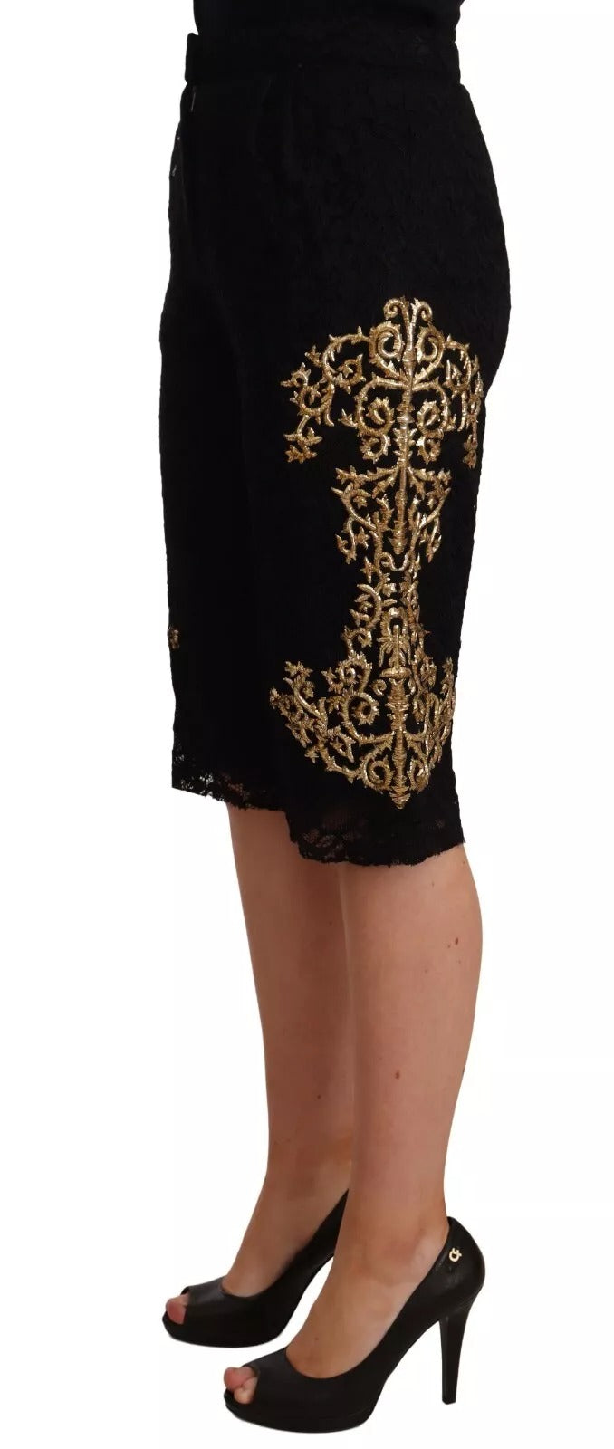 Dolce & Gabbana Schwarze Spitze Gold Barock SPECIAL PIECE Shorts