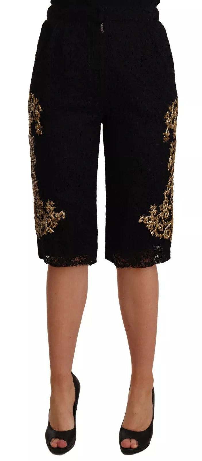 Dolce & Gabbana Schwarze Spitze Gold Barock SPECIAL PIECE Shorts