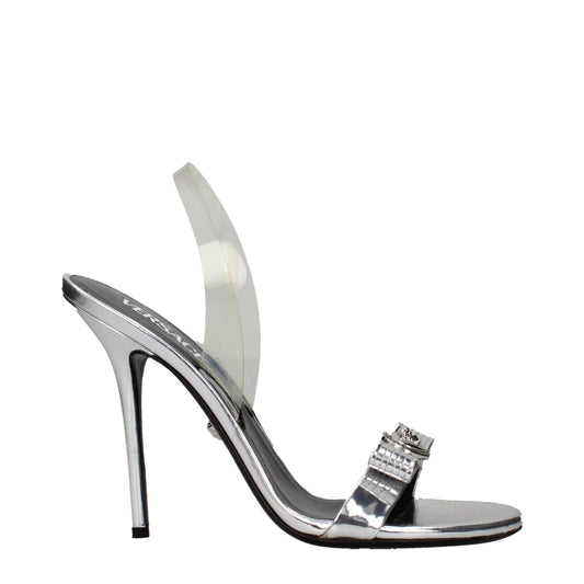 Versace Graue Leder Stiletto Heels Sandalen