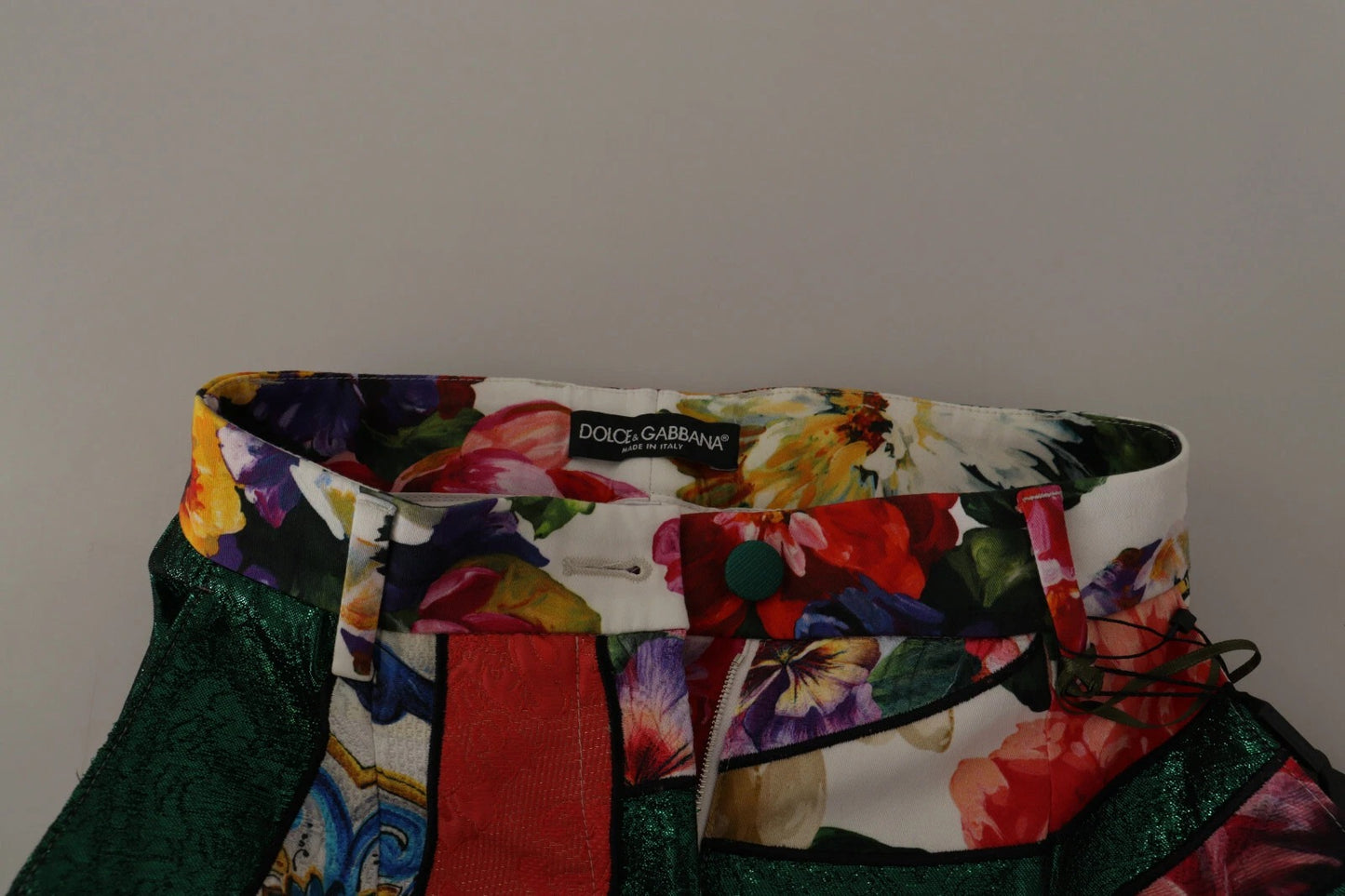 Dolce & Gabbana Multicolor Patchwork Jacquard Hose mit hoher Taille