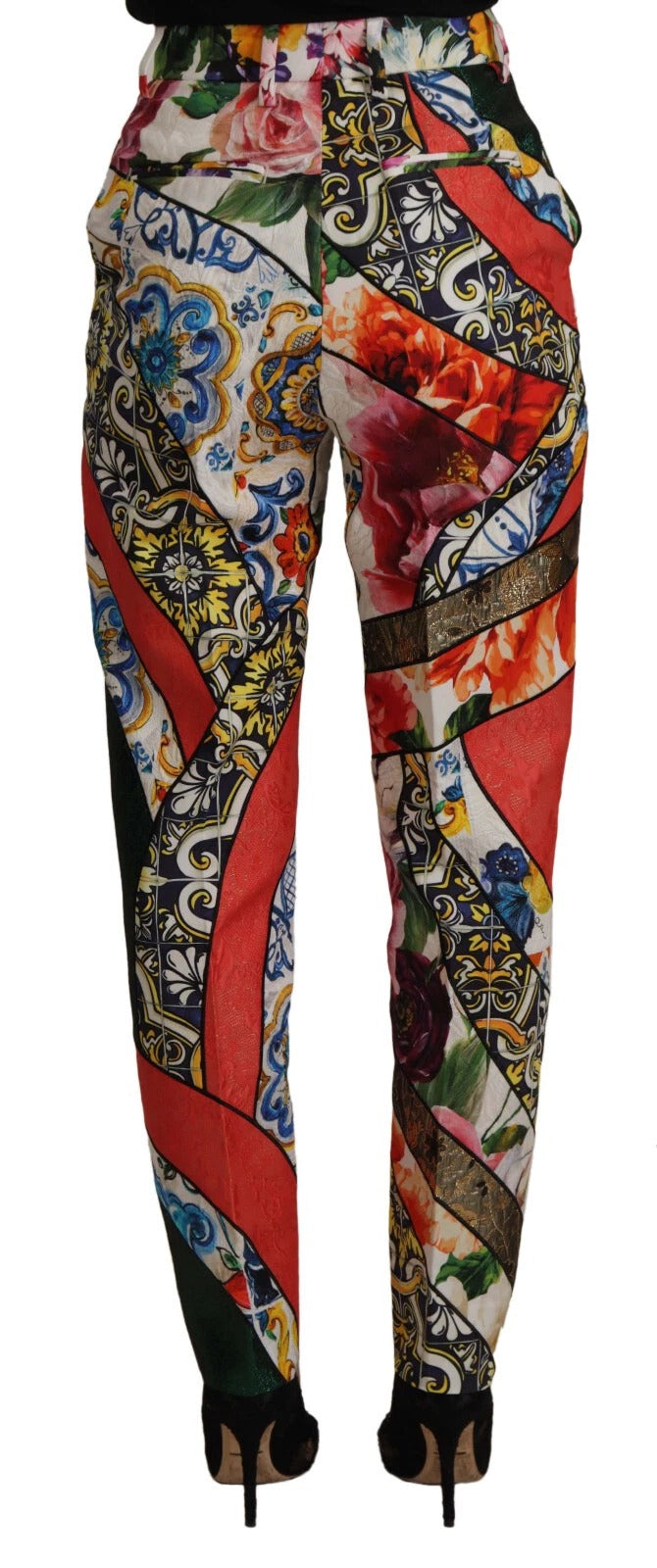 Dolce & Gabbana Multicolor Patchwork Jacquard Hose mit hoher Taille