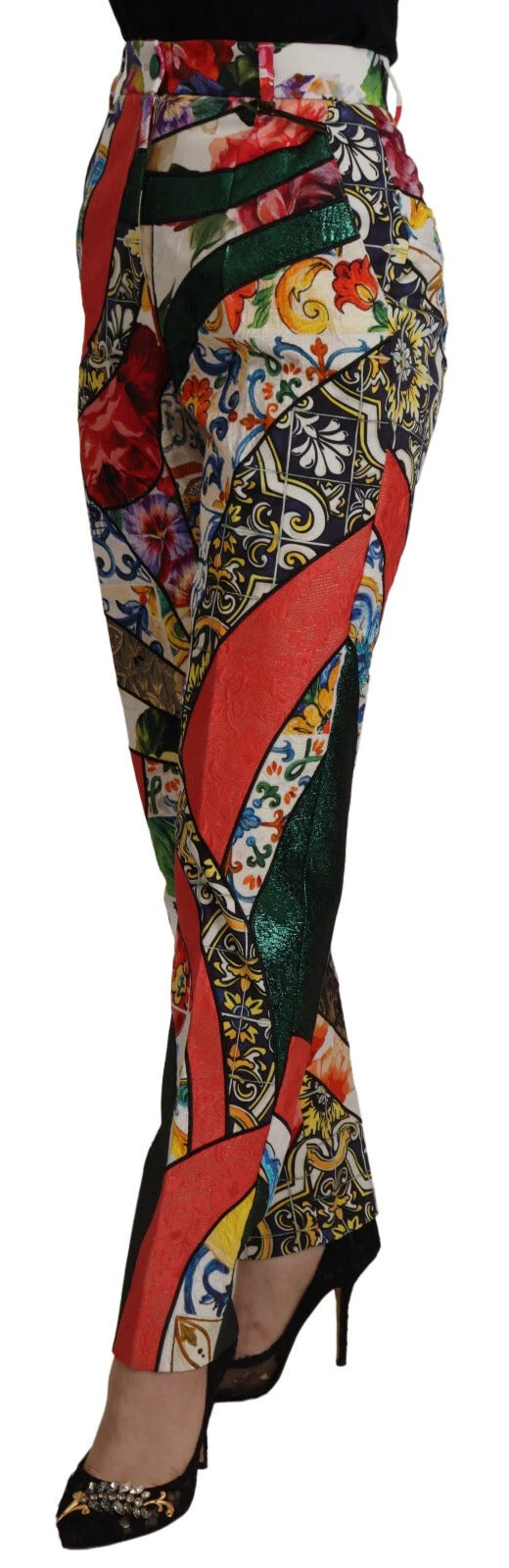 Dolce & Gabbana Multicolor Patchwork Jacquard Hose mit hoher Taille