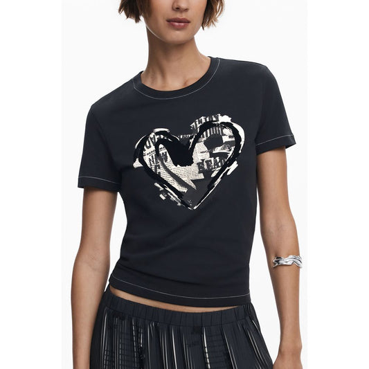 Desigual Schwarzes Baumwoll-T-Shirt für Frauen