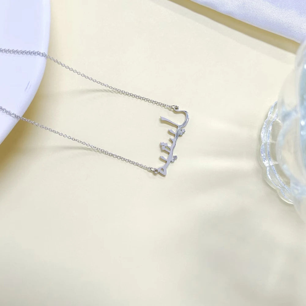 Lemegeton Customized Arabic Name Necklace Personalised Pendant Stainless Steel Jewelry for Women Girls Custom Islamic Eid Gifts