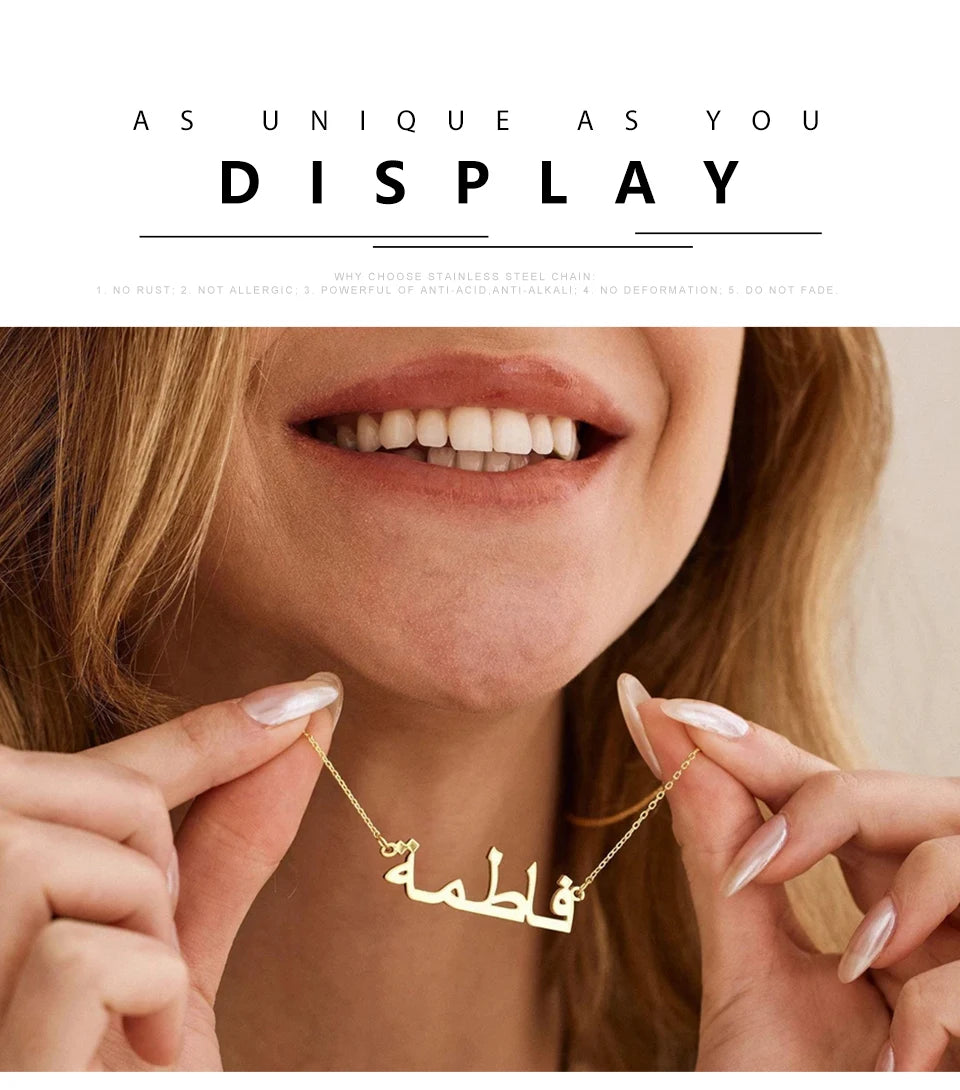 Lemegeton Customized Arabic Name Necklace Personalised Pendant Stainless Steel Jewelry for Women Girls Custom Islamic Eid Gifts